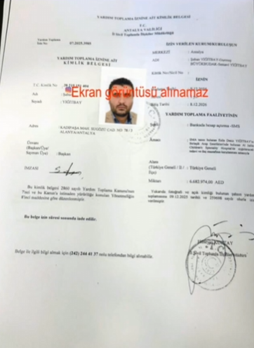 T.C. Antalya Valiliği Yardım Toplama Faaliyeti İzin Belgesi